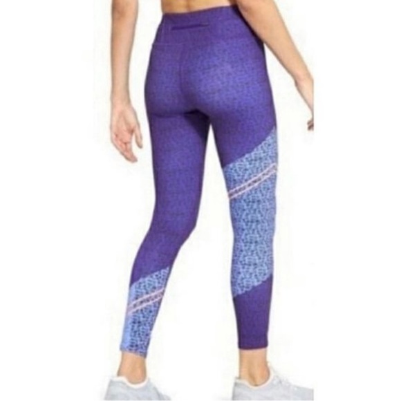 Athleta Asym 7/8 Leggings Small Camo Sonar Blue Back Zip Pocket - Picture 1 of 9